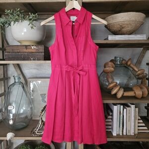 Anthropologie Printemps Linen Shirtdress Pink Linen Size 2 Preppy Garden Party
